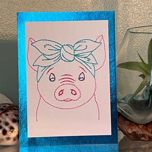 Like A Pink Pig Greeting Card - Digital Download Pattern for Handmade Embroidered Cards