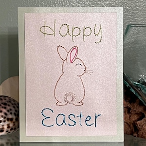 Wenskaart Happy Easter Bunny Tail - digitaal downloadpatroon voor handgemaakte geborduurde kaarten