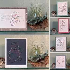 Snowman Greeting Card 6-Pack: Hand-Embroidered Pattern (Digital Download)