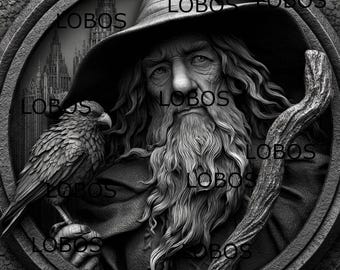Gandalf el Gris (archivo PNG en escala de grises 3D)
