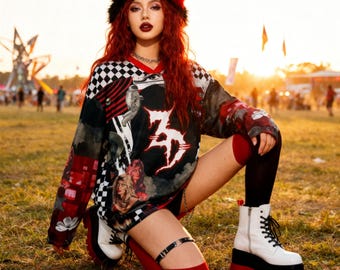 Zeds Dead Inspired Rave Jersey, Psychedelic Bass Music Outfit, Trippy Festival Fashion, Oversized Hockey Jersey for Ravers