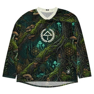 Maglia rave ispirata agli alberi, outfit psichedelico per festival, abbigliamento comodo per gli amanti della musica bass