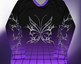 Techno Rave Hockey Jersey - Vaporwave Y2K Clubwear, Long Sleeve Rave Top, Psychedelic Festival Outfit