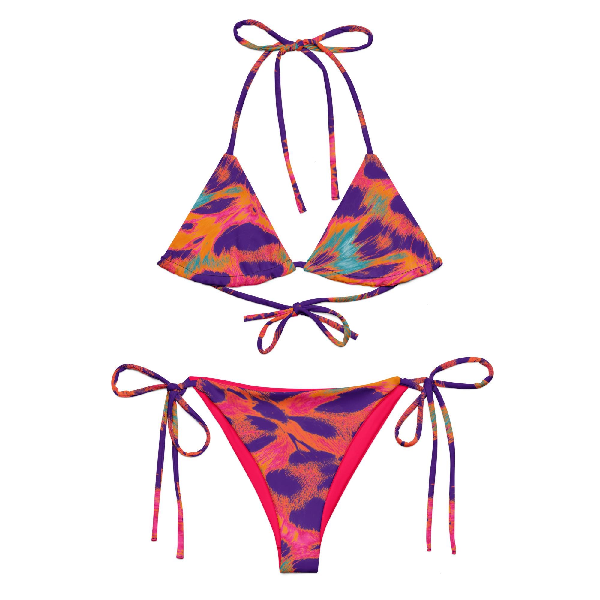 Discover Y2K Cheetah Print Bikini | Unique Pink Blue Bikini Set | Unique String Bikini | Colorful Festival Top | Swimwear