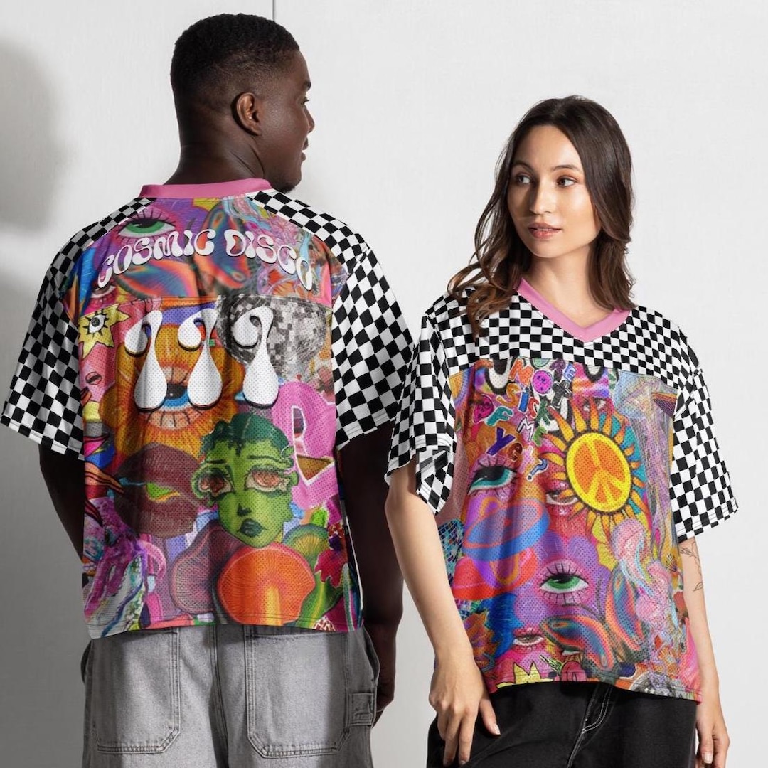 Polyester Rave Shirts Trippy Colorful Rave Jersey – Cosmic Disco Hockey Shirt, Psychedelic ...