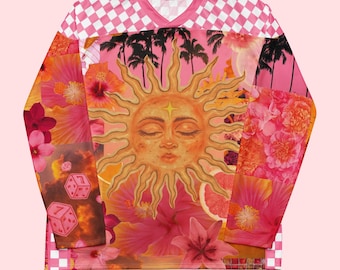 Cosmic Disco Sun Rave Jersey – Eternal Sunshine Hockey Shirt, Psychedelic Festival Outfit, Trippy Y2K Clubwear, Long Sleeve Rave Top