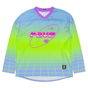 Rave Jersey Long Sleeve | PLUR Peace Love Unity Respect Shirt | EDM Festival Outfit | Cyber Y2K Neon Grid Hockey Jersy