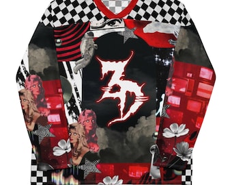 Zeds Dead inspiriertes Rave Jersey, Psychedelic Bass Musik Outfit, Trippy Festival Fashion, übergroßes Hockey Jersey für Raver