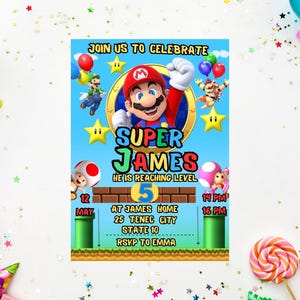 Super Mario Custom Birthday Invitation,5th Mario Bros evite, Mario Invitation Mario, Luigi, Super Mario, Super Mario Bros, Birthday Evite