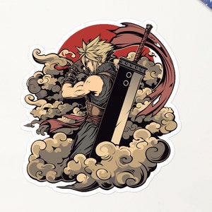 Cloud Strife Japanese Tattoo Art Style Sticker - Unique Final Fantasy Decal