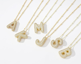 A-Z 18K Gold Plated Initial Balloon Necklace With Rhinestones