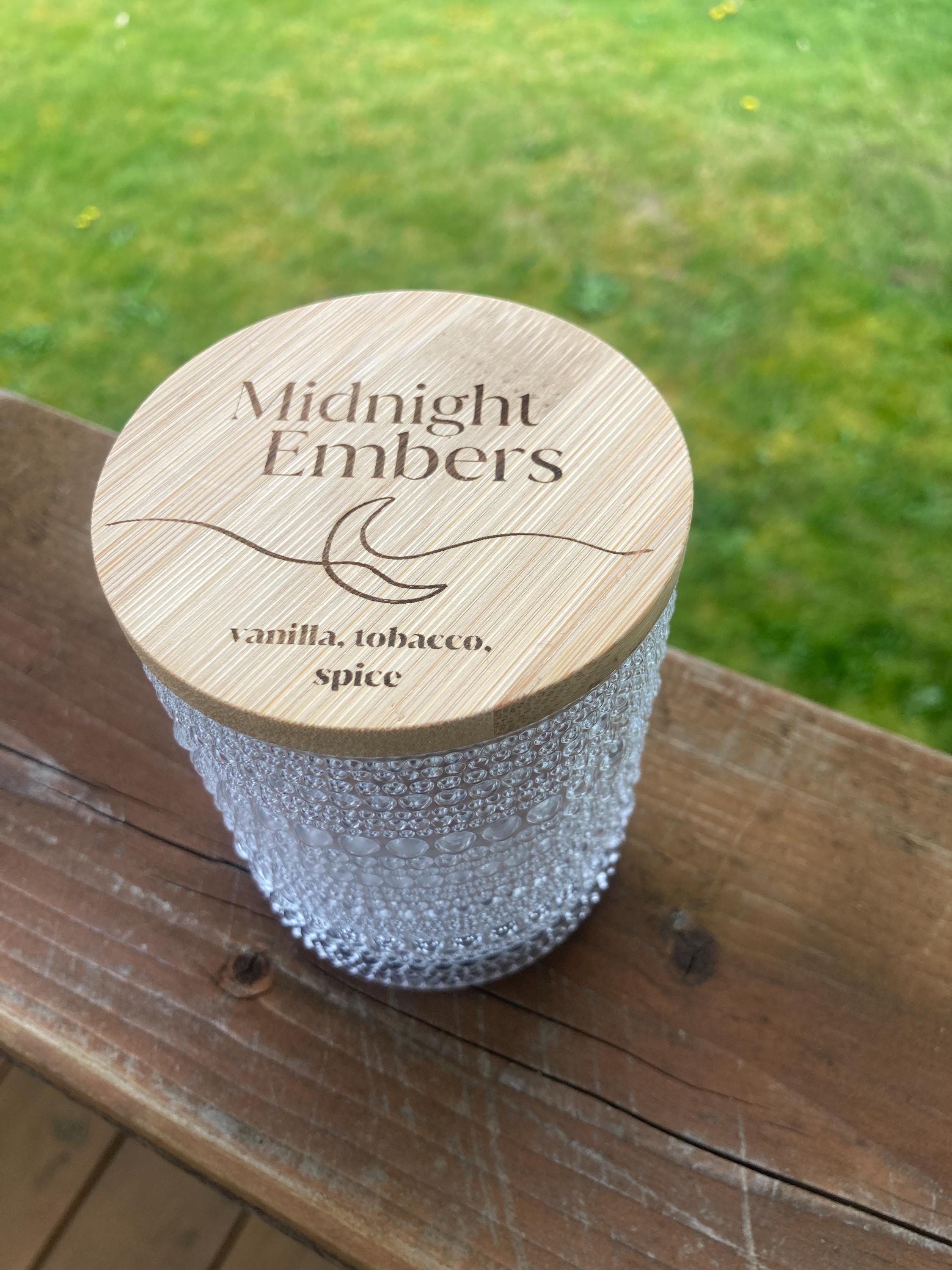 Midnight Embers Candle: Tobacco Vanilla Spice, Boho Bubble Glass, 7 Oz