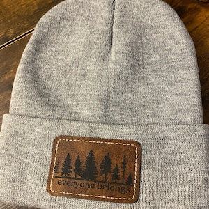 Everyone Belongs Cozy Beanie: Natural Equity Leather Patch, Outdoorsy Gift