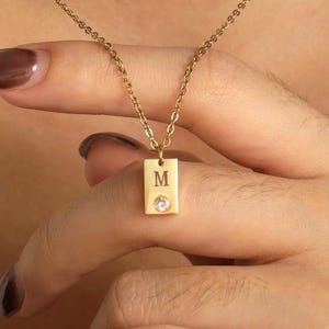 Dainty Initial Tag Necklace with Birthstone,Custom Letter Necklace, Letter Pendant Necklace,Birthstone Jewelry, Christmas Gift, Gift for Mom