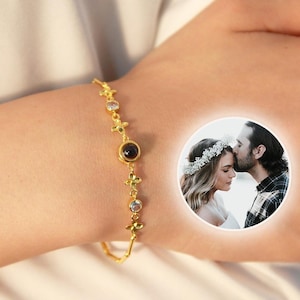 Custom Photo Projection Bracelet with Bamboo Chain, Photo Memorial Bracelet, Picture Inside Bracelet, Christmas Gifts, Birthday Gift for Her