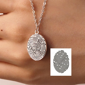 Personalised Actual Fingerprint Necklace,Custom Fingerprint Pendant,Engraved Handwriting Jewelry,Memorial Necklace,Mother&#39;s Day Gift for Her