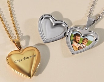 Custom Engraved Heart Locket Necklace, Personalized 14K Gold-Plated Heart Charm Necklace, Locket that Opens, Birthday Gift, Christmas Gift