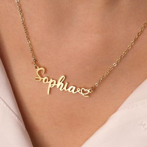 Custom Name Necklace, Personalised Name Necklace with Heart, 18K Gold Heart Name Necklace, Necklace for Women,Mother&#39;s Day Gift,Gift for Mom
