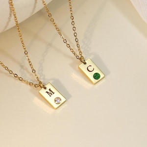 Dainty Initial Tag Necklace with Birthstone,Custom Letter Necklace, Letter Pendant Necklace,Birthstone Jewelry, Christmas Gift, Gift for Mom