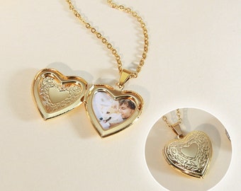 Collana con medaglione a cuore in oro 14K, collana con medaglione a cuore con foto, collana con medaglione a cuore vintage in oro, medaglione che si apre, regalo per la mamma