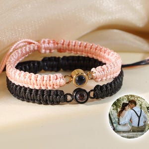 Customized Photo Projection Bracelet, Braided Rope Bracelet, Custom Couple Bracelets, Picture Inside Jewelry, Gift for Him, Christmas Gifts