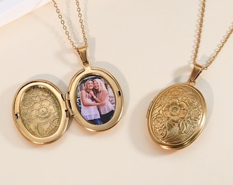 Collana con medaglione personalizzata con foto, medaglione ovale inciso, collana con medaglione vintage, regalo personalizzato per lei, regalo di Natale, regalo per la mamma