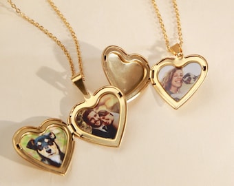 Personalized 14K Gold-Plated Heart Locket Charm Necklace,Heart Locket Necklace With Photo, Waterproof Pendant,Locket that Opens,Gift for MOM