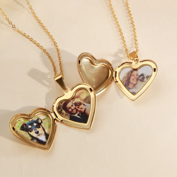 Gepersonaliseerde 14K vergulde hart medaillon charme ketting, hart medaillon HALSKETTING met foto, waterdichte hanger, medaillon dat opengaat, cadeau voor mama