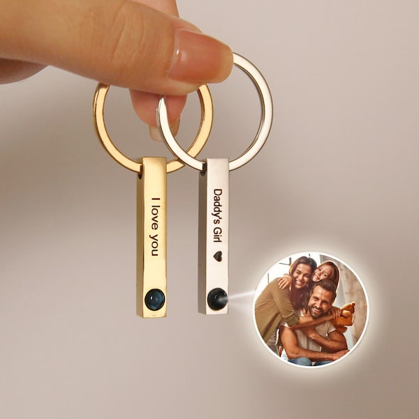 Projection Photo Keychain, Custom Projection Keychain für Ihn, Personalisierte Schlüsselanhänger mit Foto innen, Bestes Geschenk für Ihn Papa, Weihnachtsgeschenk