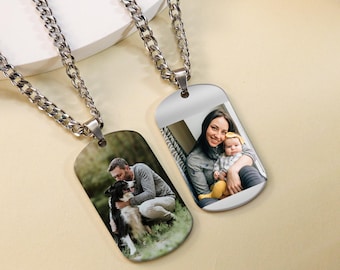Custom Photo Dog Tag Necklace, Custom Military Dog Tags, Titanium Steel Photo Dog Tag Pendant, Boyfriend Gift for Him, Fathers Day Gift