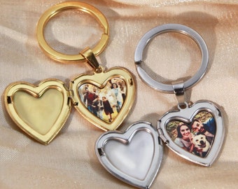 Personalized 14K Gold-Plated Heart Locket Keychain, Heart locket Photo Keychain,Waterproof Pendant, Locket that Opens,Christmas gift for Her