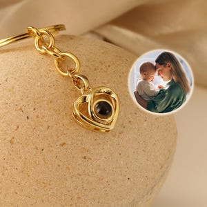Personalized Projection Photo Keychain,Heart Projection Photo Keychain,Memorial Picture Inside Keychain Gift for Mom,Christmas Gifts for Her