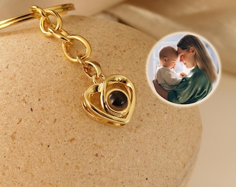Personalized Projection Photo Keychain,Heart Projection Photo Keychain,Memorial Picture Inside Keychain Gift for Mom,Christmas Gifts for Her