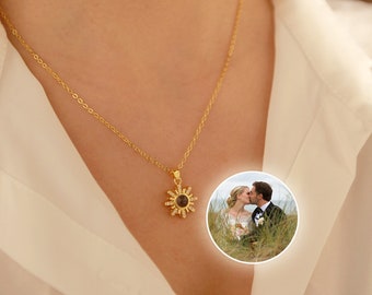 Custom Photo Projection Necklace,Sun Flower Projection Necklace,Memorial Photo,Custom Picture Inside Pendant,Mother's Day Gift,Birthday Gift