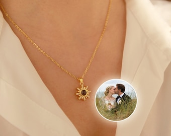 Custom Photo Projection Necklace,Sun Flower Projection Necklace,Memorial Photo,Custom Picture Inside Pendant,Mother's Day Gift,Birthday Gift