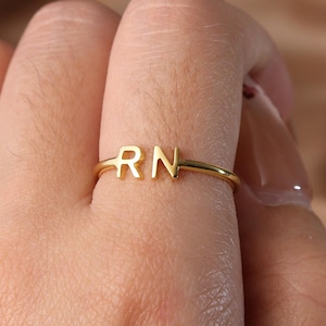 Personalized Two Letter Ring,Duo Initial Ring,Custom Initial Ring,Dainty Initial Ring,Mothers Ring,Couple Rings,Gift For Mom,Mother's Gift