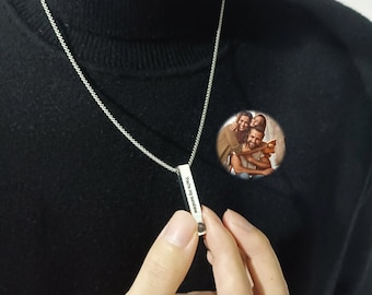 Custom 3D Bar Projection Necklace,Personalized Photo Necklace,Custom 3D Bar Name Necklace,Photo necklace for men, Gift for Him, Gift for Dad