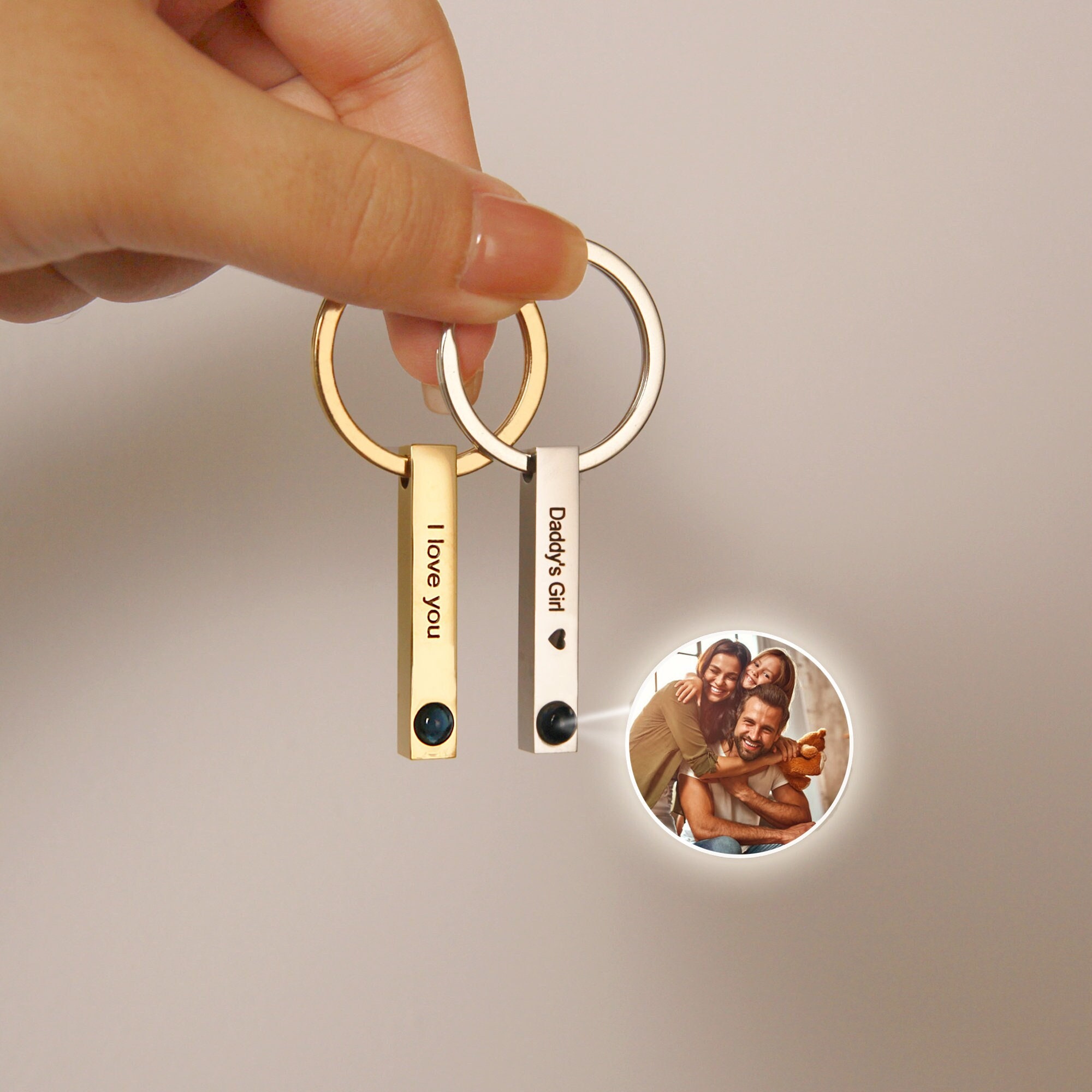 Projection Photo Keychain,Custom Projection Keychain for Him,Personalized Keychain with Photo Inside, Best Gift for Him Dad,Christmas Gift