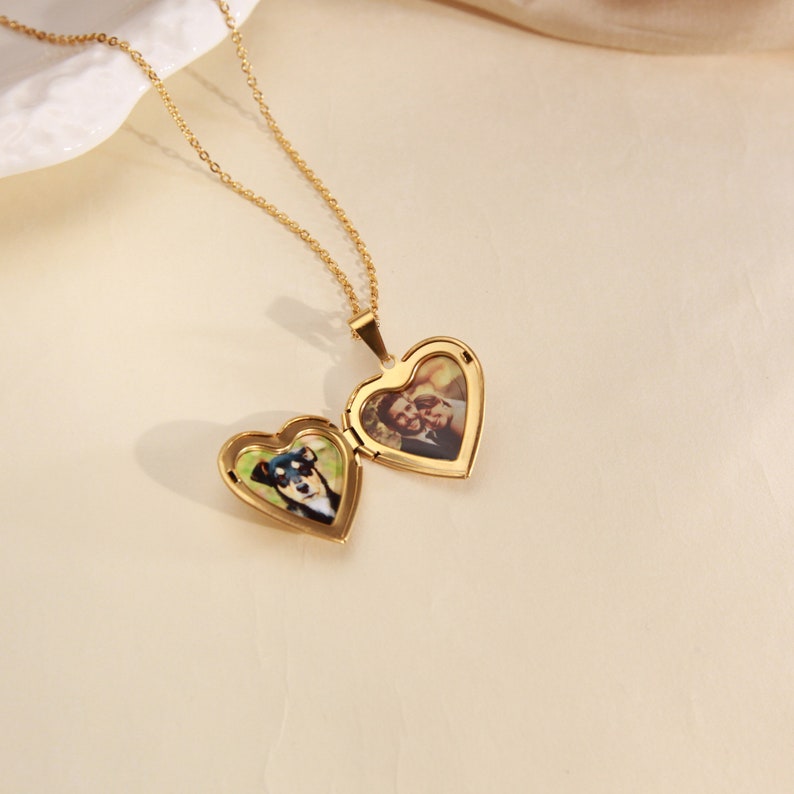 Personalized 14K Gold-Plated Heart Locket Charm Necklace,Heart Locket Necklace With Photo, Waterproof Pendant,Locket that Opens,Gift for MOM image 7