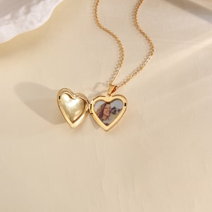 Personalized 14K Gold-Plated Heart Locket Charm Necklace,Heart Locket Necklace With Photo, Waterproof Pendant,Locket that Opens,Gift for MOM image 2