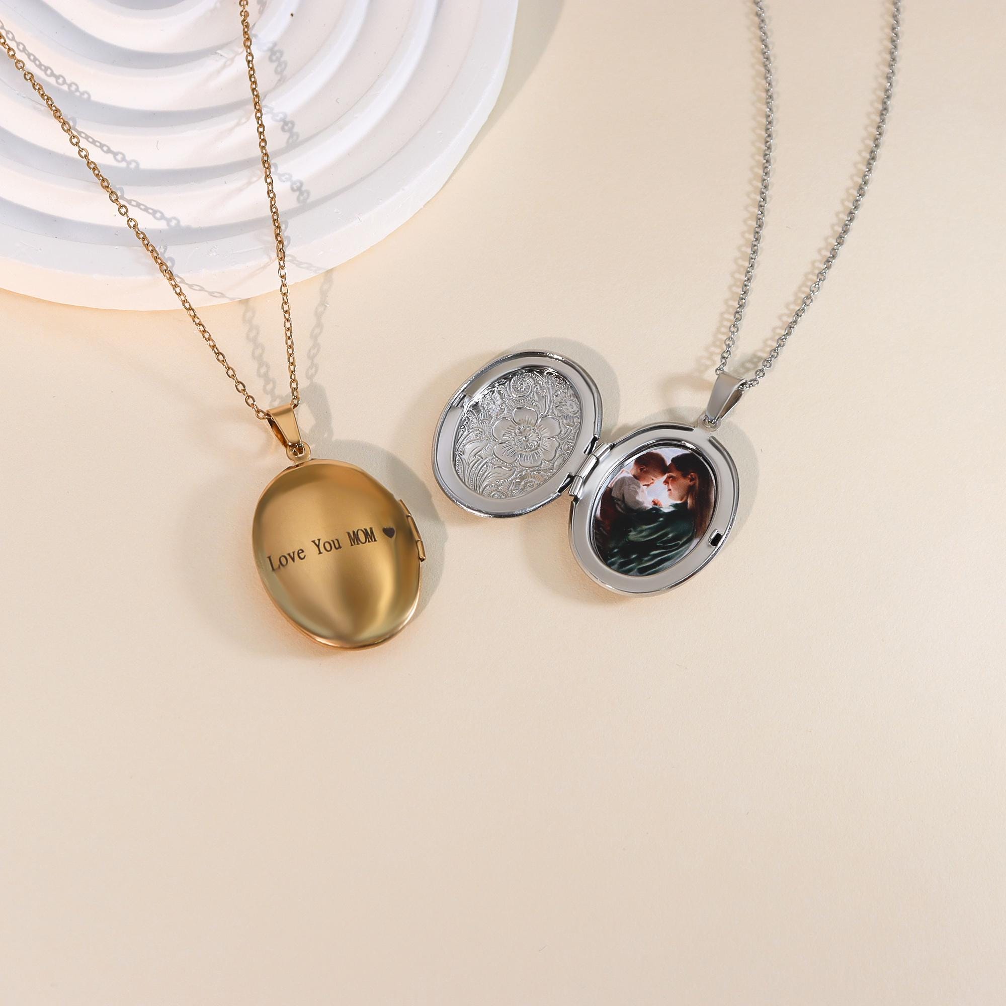 Personalized Locket Necklace With Photo,engraved Oval Locket,vintage ...