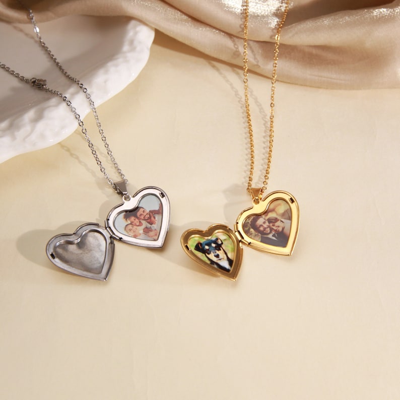 Collier médaillon coeur personnalisé en plaqué or 14 carats, collier médaillon coeur avec photo, pendentif étanche, médaillon qui s'ouvre, cadeau pour maman image 8