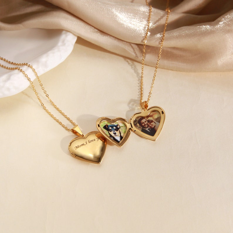 Personalized 14K Gold-Plated Heart Locket Charm Necklace,Heart Locket Necklace With Photo, Waterproof Pendant,Locket that Opens,Gift for MOM zdjęcie 6