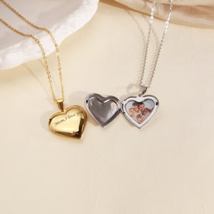 Collier médaillon coeur personnalisé en plaqué or 14 carats, collier médaillon coeur avec photo, pendentif étanche, médaillon qui s'ouvre, cadeau pour maman image 9