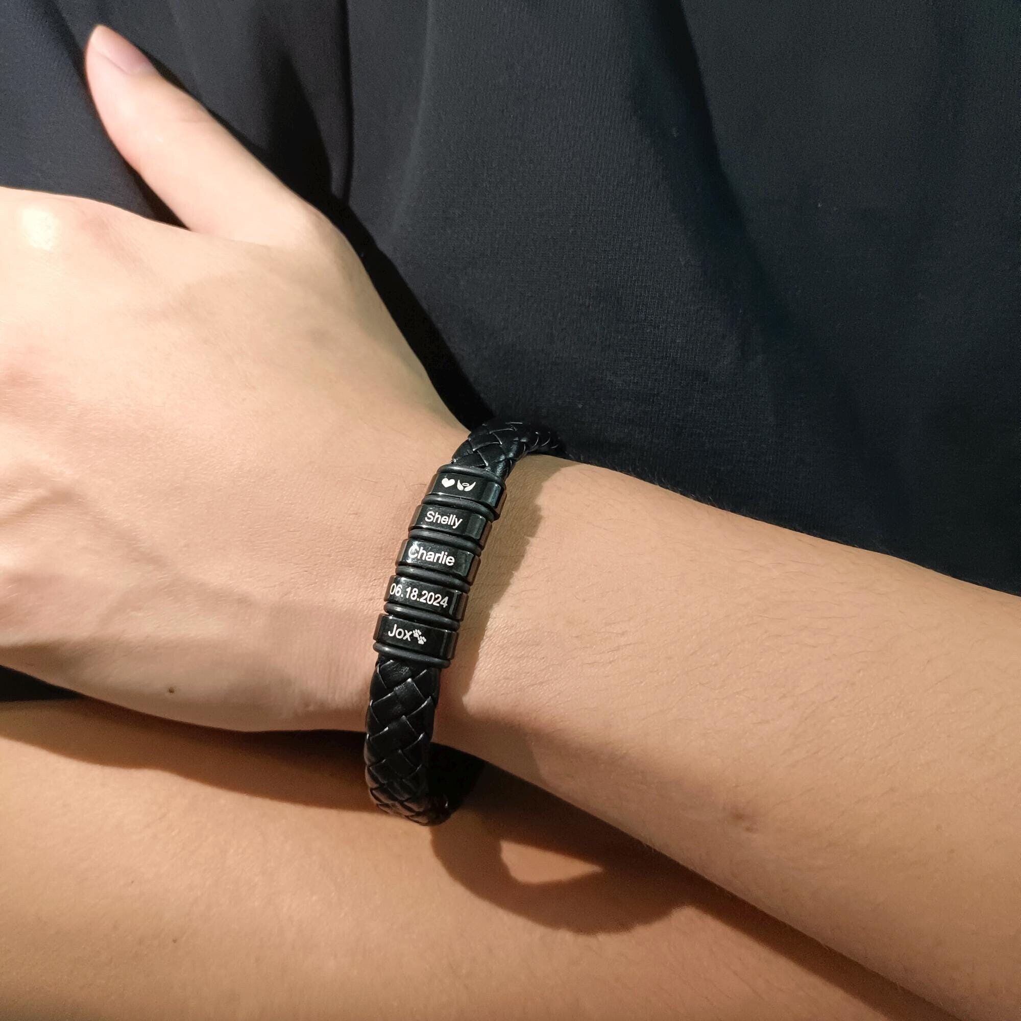 Bracciale In Pelle Personalizzato Da Uomo, Braccialetto Con - Foto 3