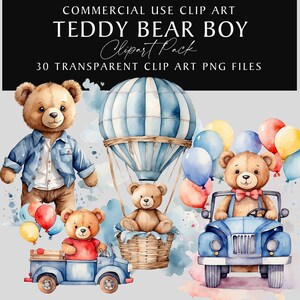 Digital Download Teddy Bear Boy Birthday Transparent PNGS Craft Scrapbooking Journaling Clip Art