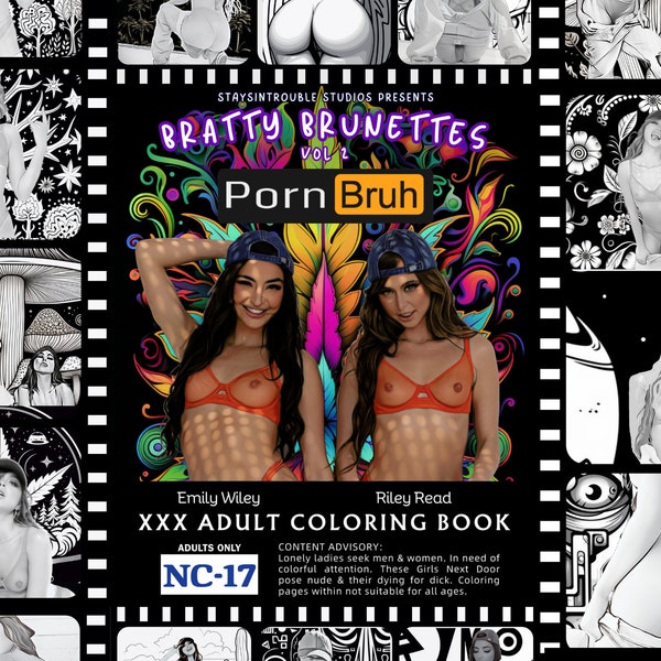 Sex Coloring Book - Digital Download - 24 Erotic Porn Coloring Pages - PornBruh Vol. 2 - Bratty Brunettes - Riley Reid