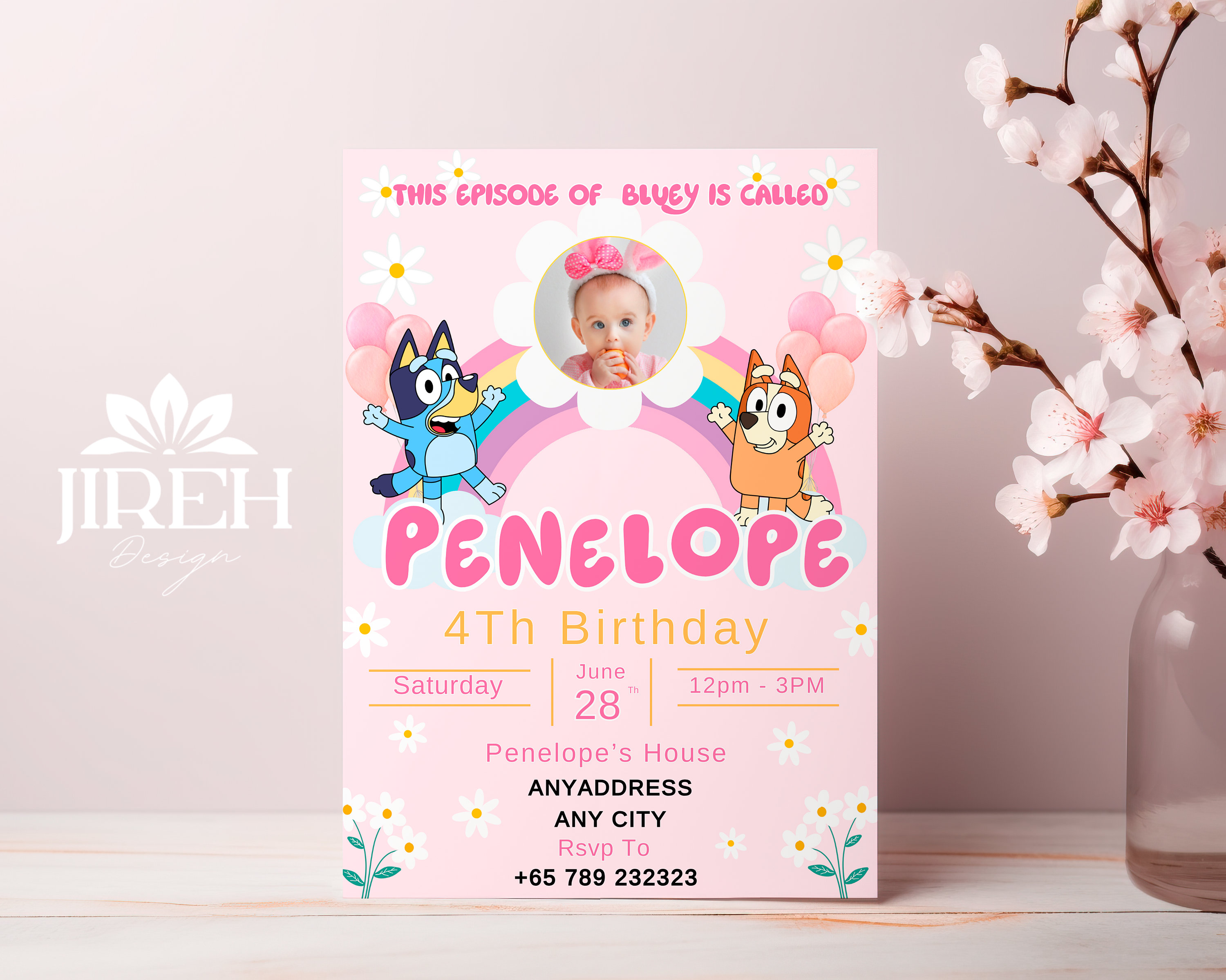 Girl Bluey Birthday Invitation Template, Bluey Invitation, Digital ...