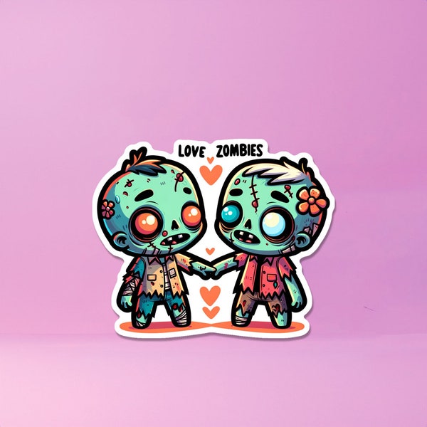 Cartoon Love Zombies Sticker - Cute Undead Couple Decal - Colorful Horror-Comedy Art - Whimsical Romantic Gif - Valentine's Gift