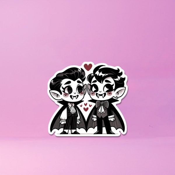 Charming Vampire Love Sticker - Monochrome Gothic Romance Decal - Whimsical Cryptid Love Design